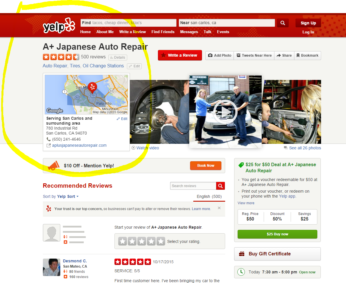 Celebrating 500 reviews with Yelp - The most Yelp reviews of any auto repair shop in the nation.
